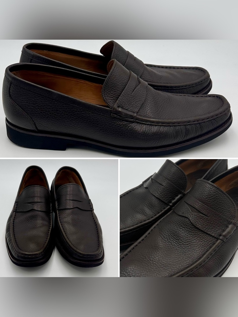 PETER MILLAR PENNY LOAFERS MENS SZ 9.5 NUBUCK WELTED PEBBLED BROWN CASUAL SHOES